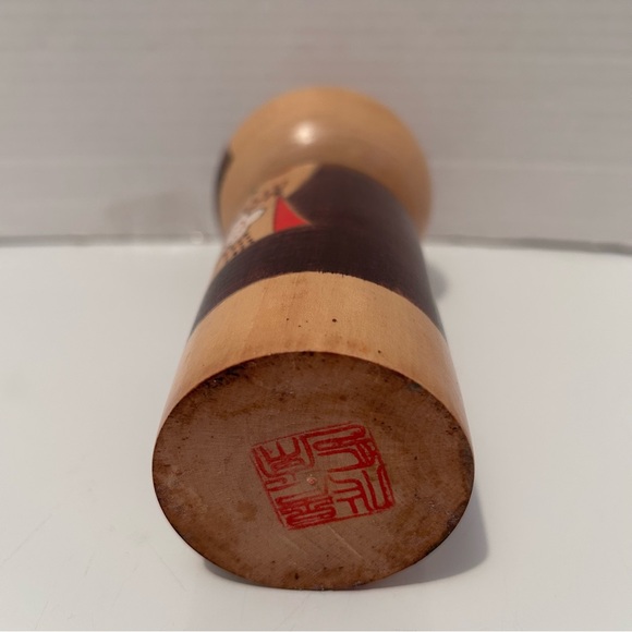 Vintage hand painted wooden Japanese Kokeshi doll - Camellia & Plum 9” tall - Picture 5 of 5